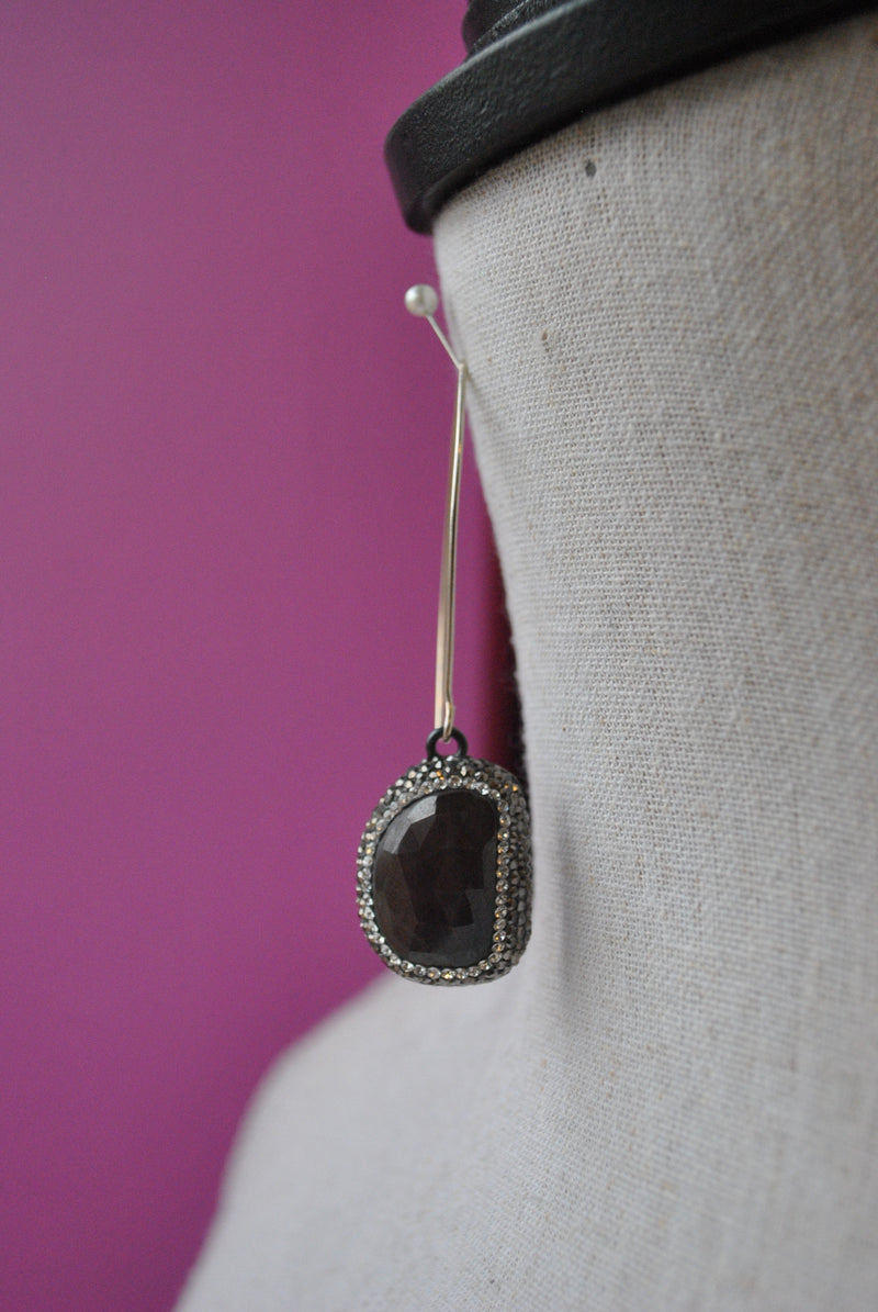 DARK CHERRY SAPPHIRE AND SWAROVSKI CRYSTALS LONG EARRINGS