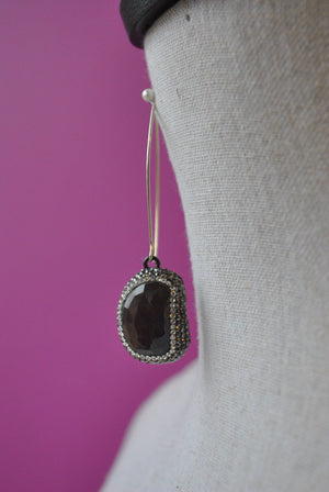DARK CHERRY SAPPHIRE AND SWAROVSKI CRYSTALS LONG EARRINGS