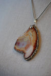 CARAMEL AGATE FREEFORM WITH SWAROVSKI CRYSTALS LONG CHAIN PENDANT