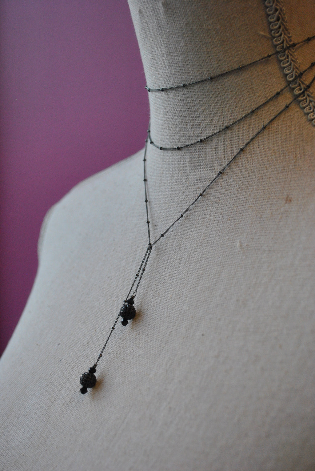 STERLING SILVER IN GUNMETAL FINISH WRAP NECKLACE