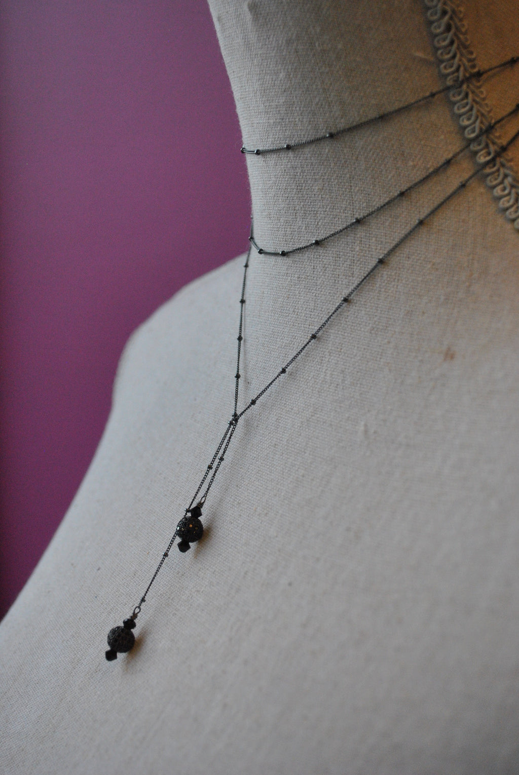 STERLING SILVER IN GUNMETAL FINISH WRAP NECKLACE