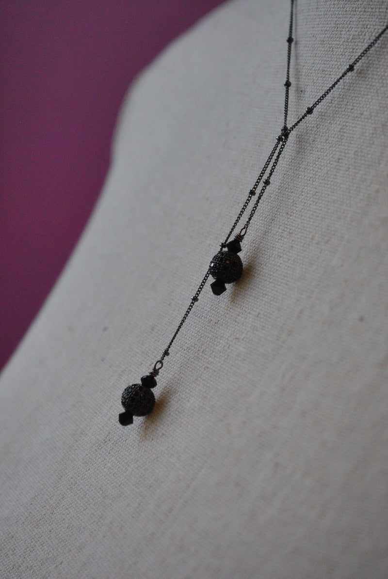 STERLING SILVER IN GUNMETAL FINISH WRAP NECKLACE