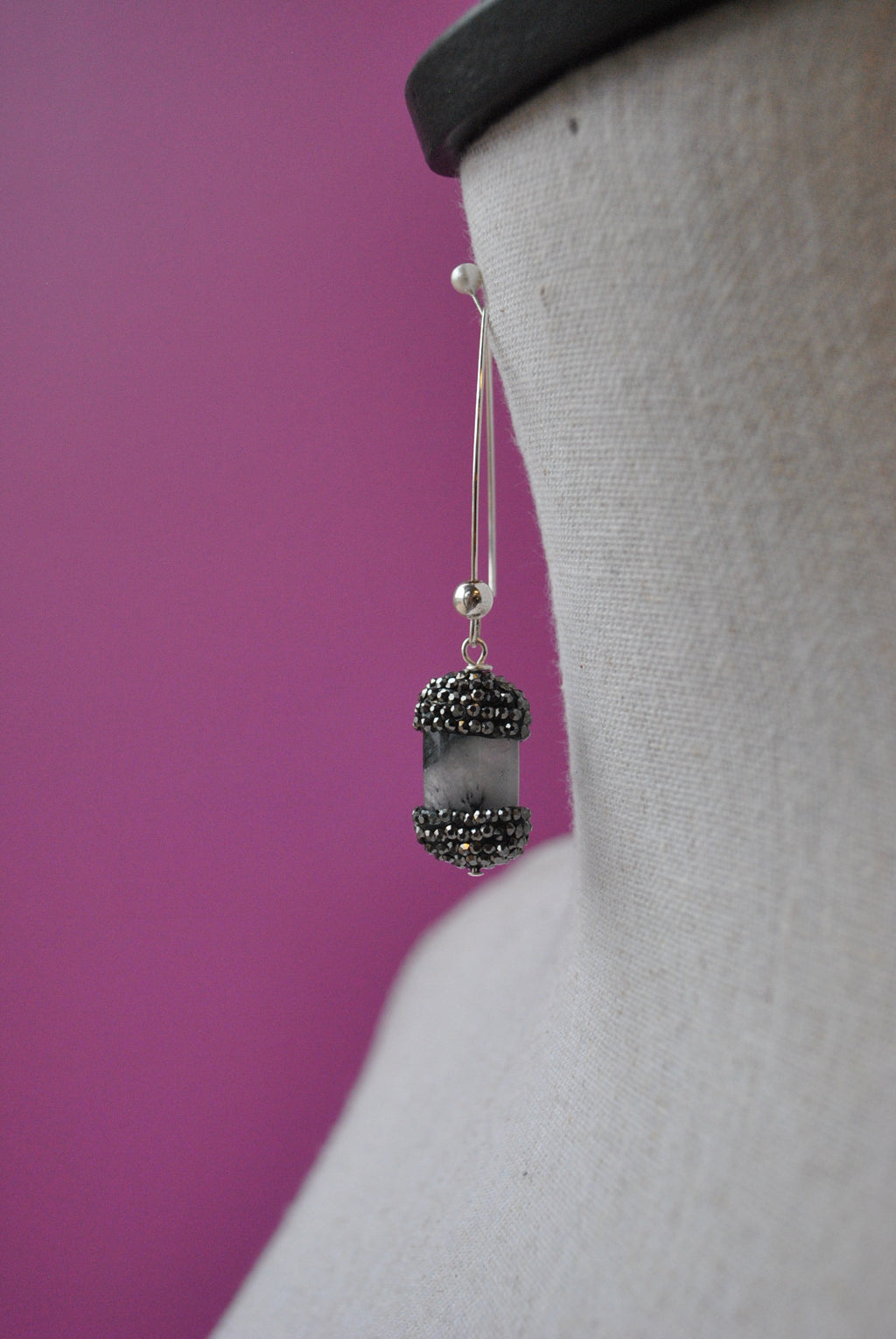 TOURMALINATED QUARTZ AND SWAROVSKI CRYSTALS LONG EARRINGS