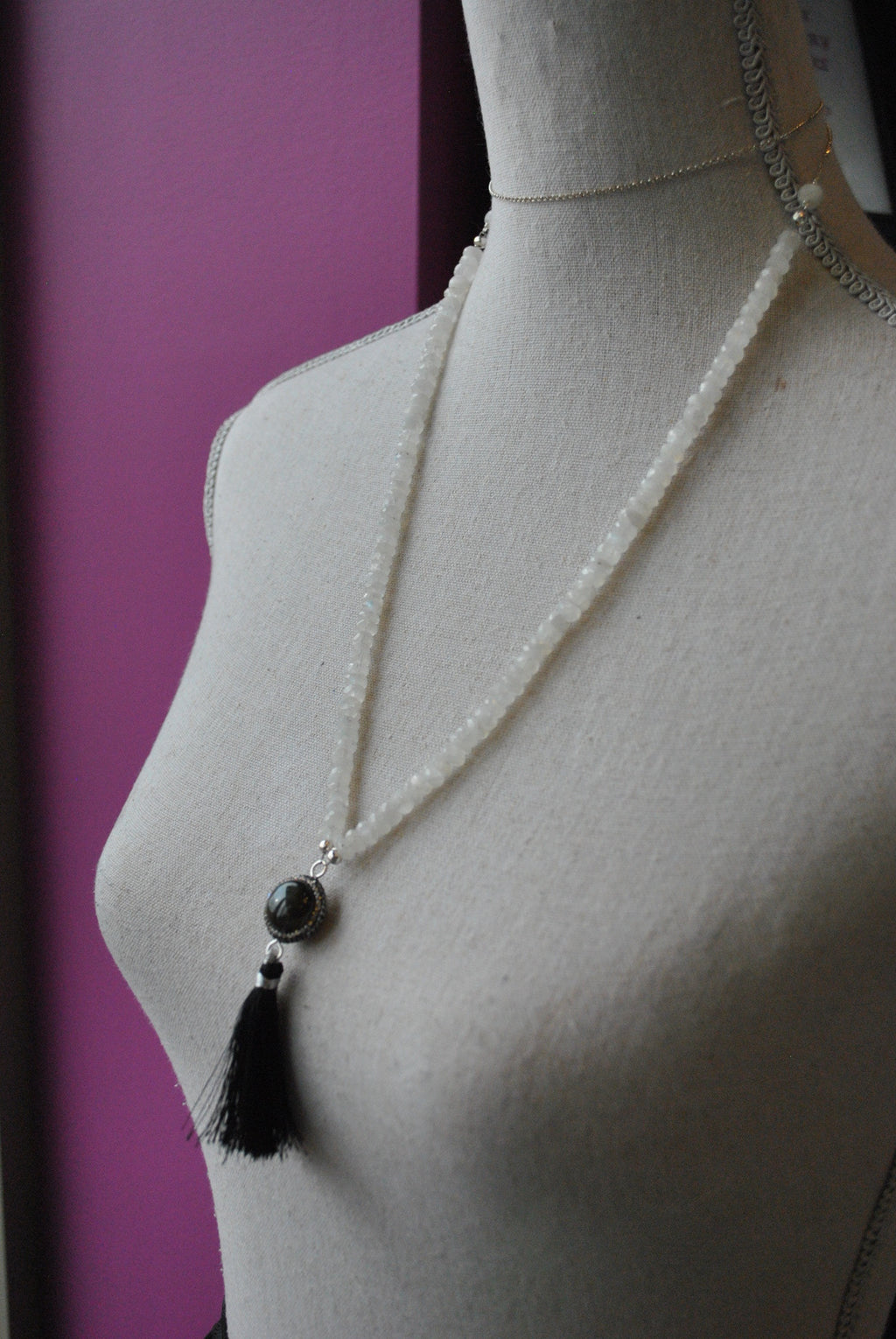 MOONSTONE AND LABRADORITE LONG DELICATE NECKLACE