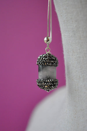 TOURMALINATED QUARTZ AND SWAROVSKI CRYSTALS LONG EARRINGS