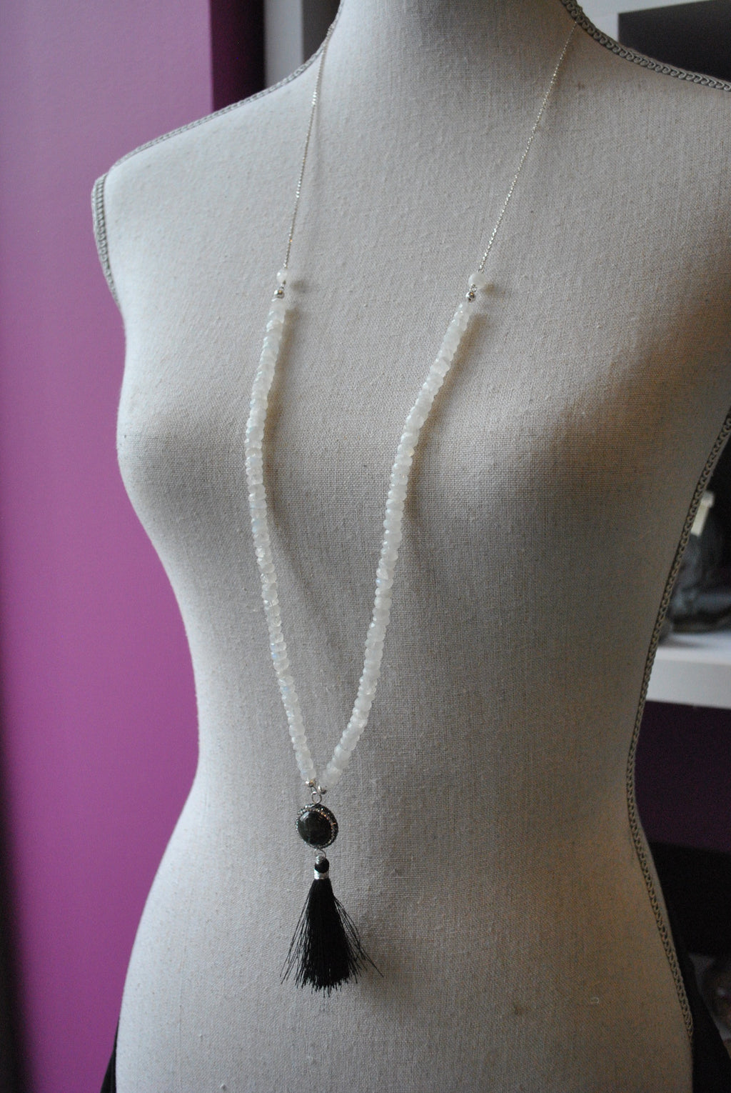MOONSTONE AND LABRADORITE LONG DELICATE NECKLACE