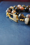 MULTI COLOR TOURMALINES AND OVERSIZE CLASP WITH RHINESTONES SIMPLE NECKLACE