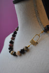 MULTI COLOR TOURMALINES AND OVERSIZE CLASP WITH RHINESTONES SIMPLE NECKLACE