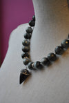 GREY AGATE STATEMENT NECKLACE WITH CARVED BUDDHA PENDANT