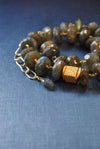 LABRADORITE AND GOLD RHINESTONES DELICATE NECKLACE