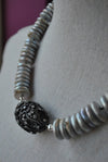 SILVER MOTHER OF PEARLS AND RHINESTONES STATEMENT NECKLACE