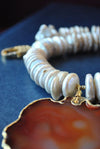 WHITE FRESHWATER PEARLS AND CARAMEL AGATE PENDANT STATEMENT NECKLACE