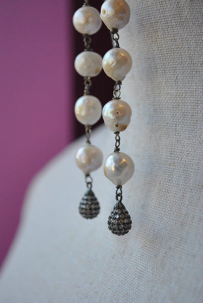 OFF WHITE FRESHWATER PEARLS LONG EARRINGS – Le Obsession Boutique