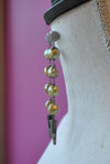 OLIVE FRESHWATER PEARLS LONG STATEMENT EARRINGS