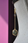 NATURAL LABRADORITE AND RHINESTONES 14KT GOLD ON SILVER LONG EARRINGS