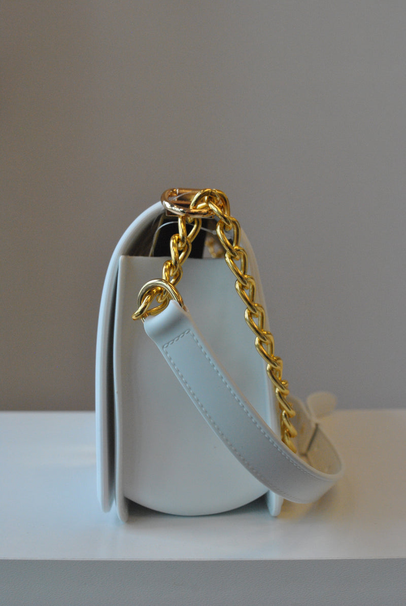 White Oiled Leather Chain Crossbody Purse