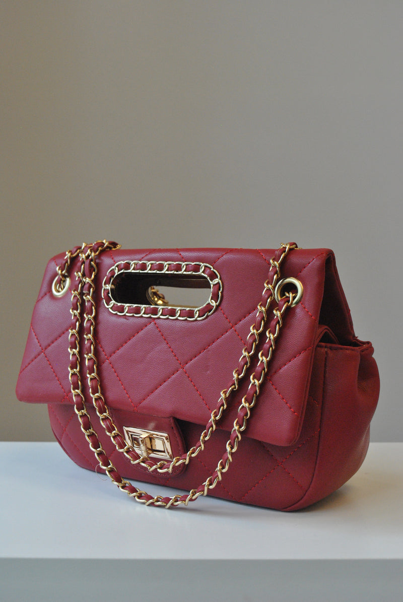 BURGUNDY VEGAN LEATHER GUILTED CUTOFF CROSSBODY BAG – Le Obsession Boutique