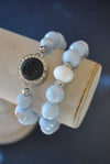 BLACK ONYX MOTHER OF PEARL AND SWAROVSKI CRYSTALS STRETCHY BRACELET