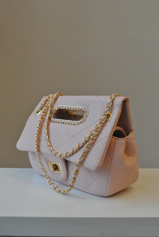 CARAMEL FAUX CROCODILE LEATHER CLUTCH / CROSSBODY HANDBAG