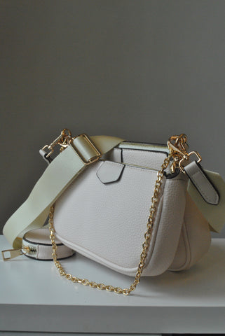 CARAMEL FAUX CROCODILE LEATHER CLUTCH / CROSSBODY HANDBAG