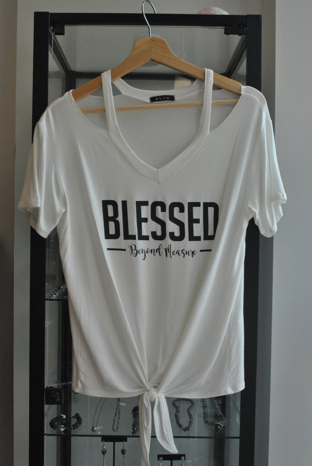 WHITE GRAPHIC T-SHIRT - "BLESSED"