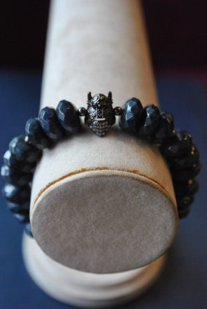 MEN'S COLLECTION - SODALITE AND RHINESTONES WARRIOR CHARM STRETCHY BRACELET