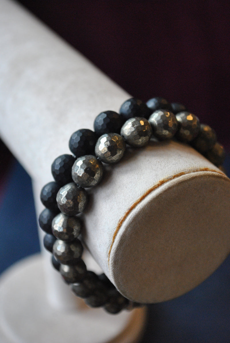 MEN COLLECTION - PYRITE AND OBSIDIAN STRETCHY BRACELETS SET