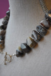 PERSIAN AGATE WITH LEATHER AND PEARLS PENDANT STATEMENT NECKLACE