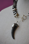 PERSIAN AGATE WITH LEATHER AND PEARLS PENDANT STATEMENT NECKLACE