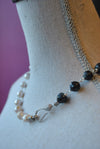 LABRADORITE AND WHITE FRESHWATER PEARLS ASYMMETRIC SIMPLE NECKLACE