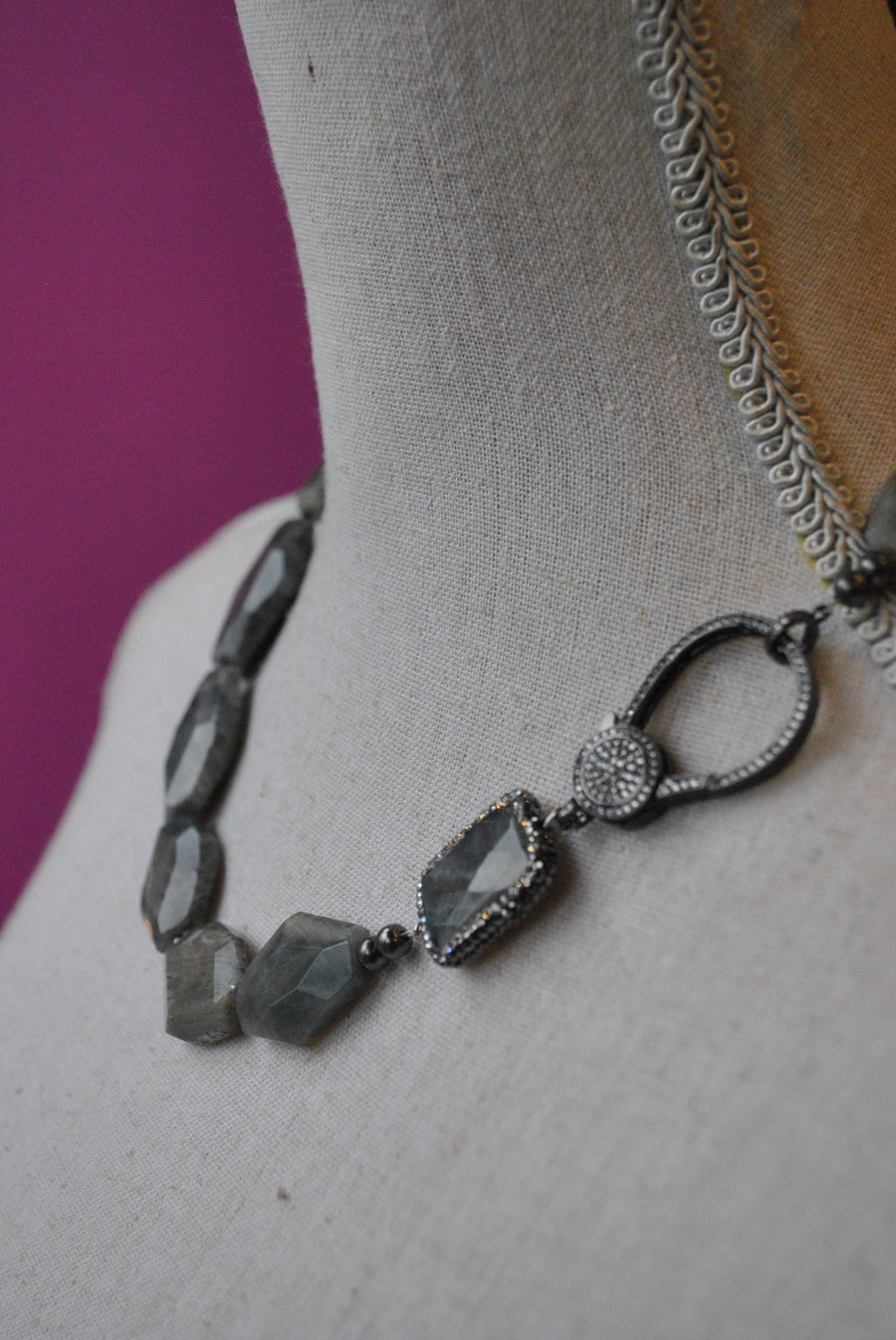 LABRADORITE AND SWAROVSKI CRYSTALS ASYMMETRIC NECKLACE
