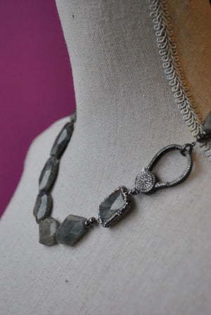 LABRADORITE AND SWAROVSKI CRYSTALS ASYMMETRIC NECKLACE
