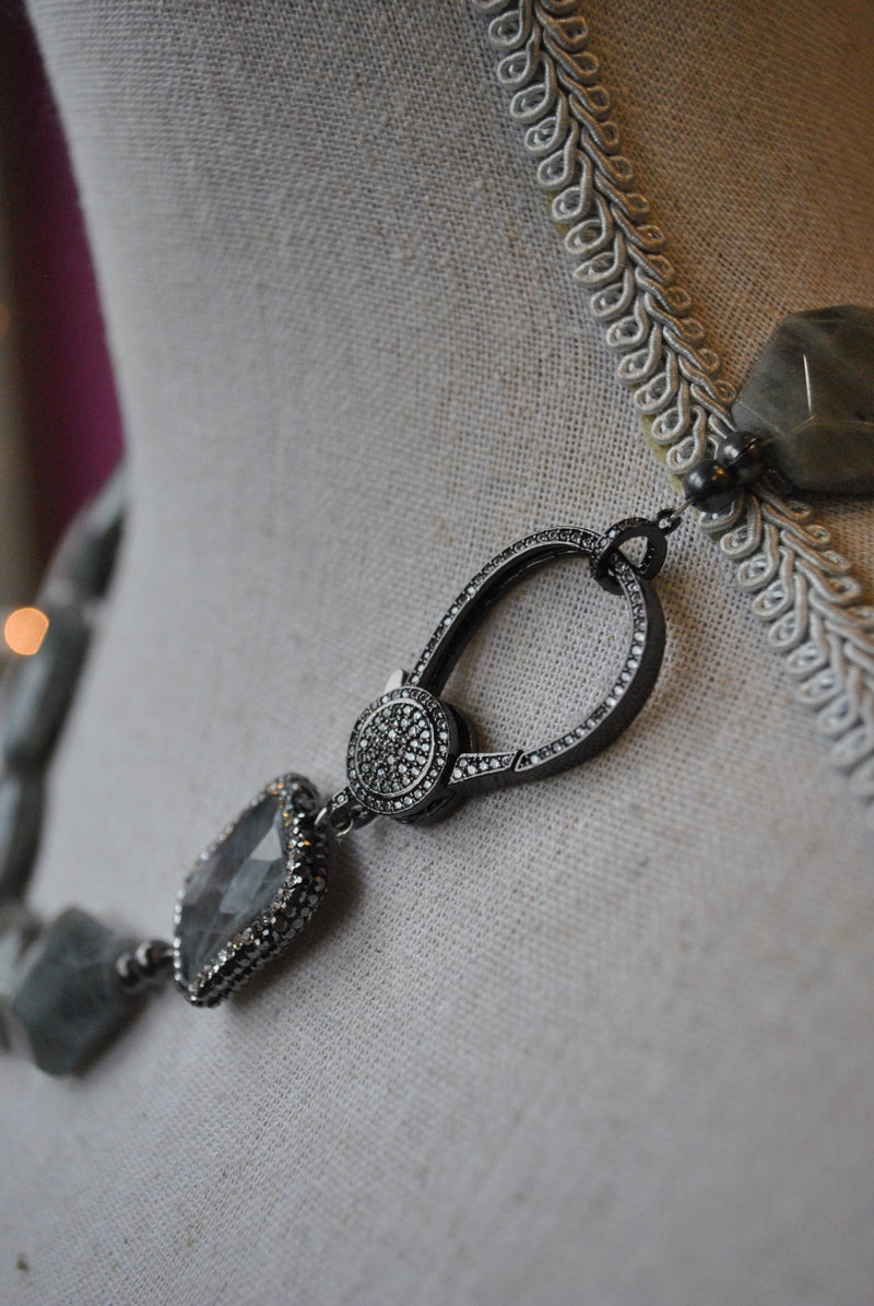 LABRADORITE AND SWAROVSKI CRYSTALS ASYMMETRIC NECKLACE