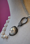 JUMBO FRESHWATER PEARLS WITH SWAROVSKI CRYSTALS AND RHINESTONES CLASP ASYMMETRIC NECKLACE