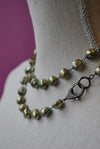 OLIVE GREEN LONG FRESHWATER  NECKLACE WITH DETACHABLE PENDANT