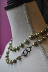 OLIVE GREEN LONG FRESHWATER  NECKLACE WITH DETACHABLE PENDANT