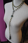 OLIVE GREEN LONG FRESHWATER  NECKLACE WITH DETACHABLE PENDANT