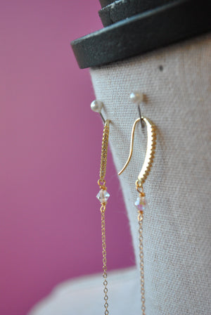 LABRADORITE CUBES LONG DELICATE EARRINGS ON GOLD