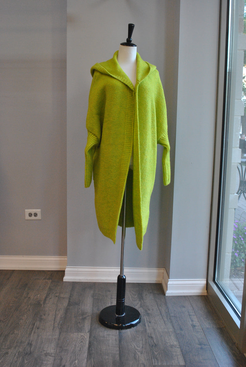 LIME OVERSIXED OPEN STYLE SWEATER WITH A HOODIE