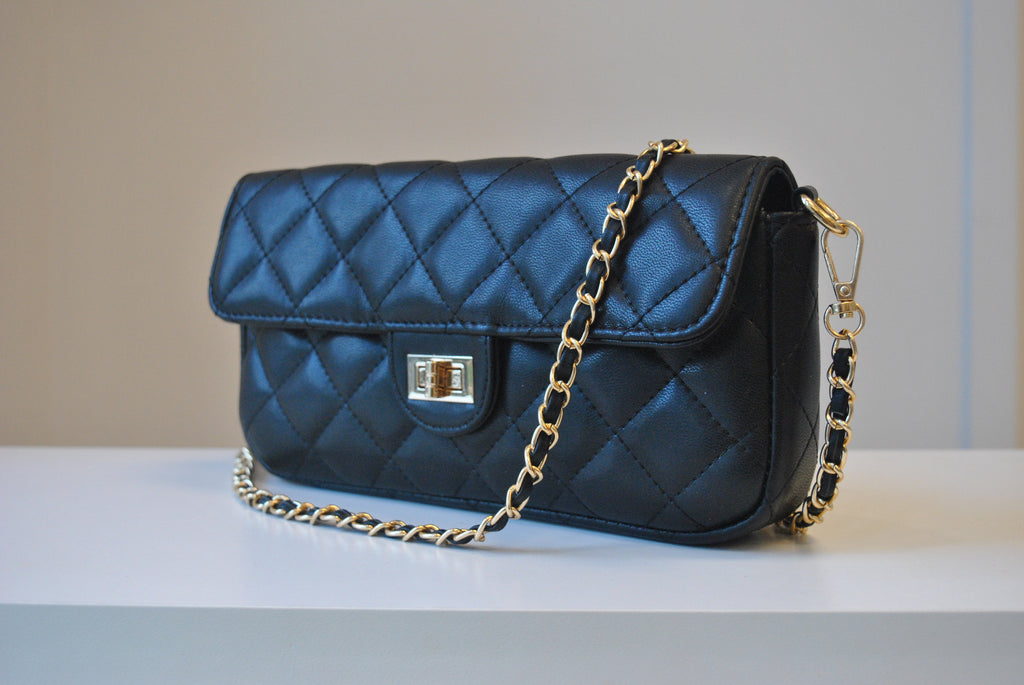 BLACK MINI QUILTED CROSSBODY BAG