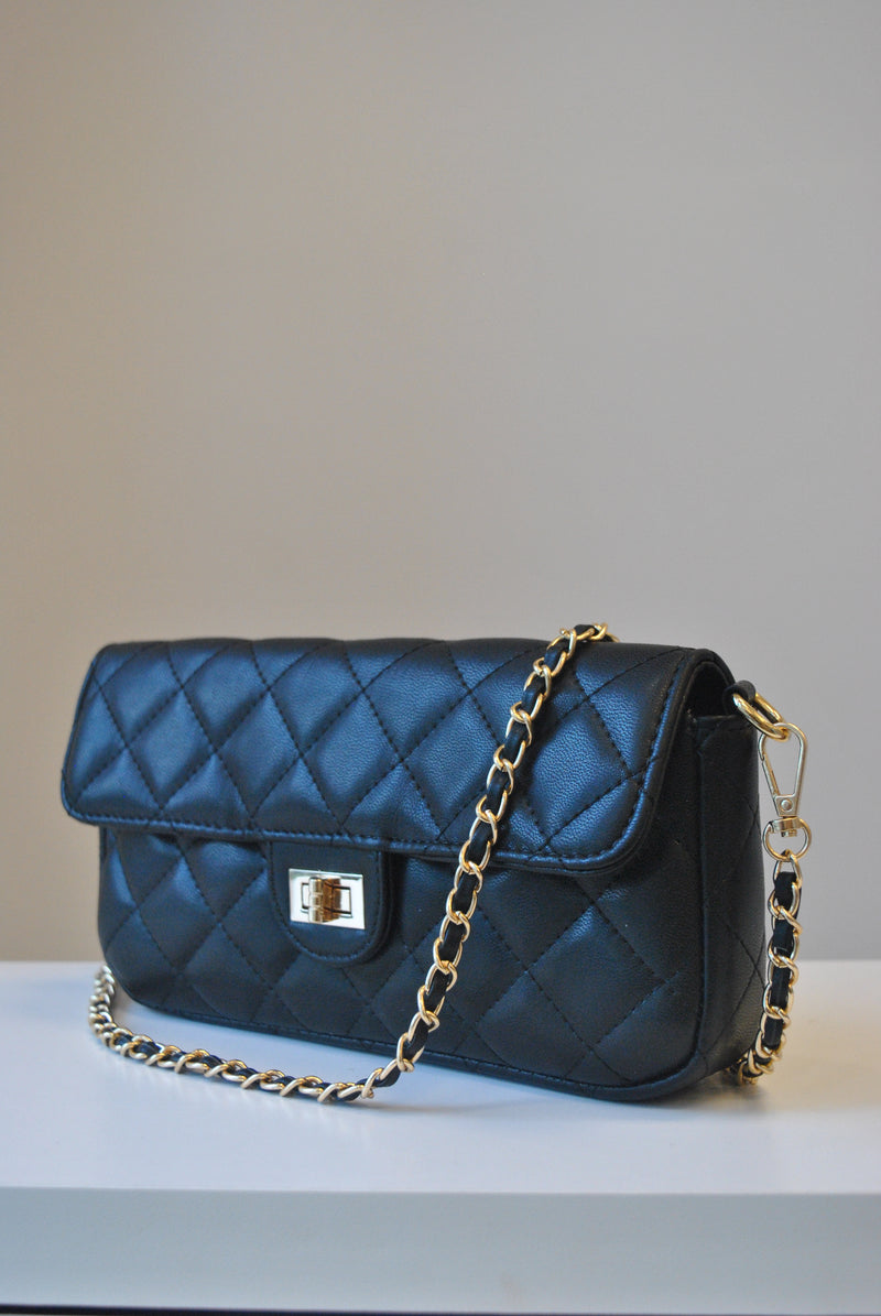 BLACK MINI QUILTED CROSSBODY BAG