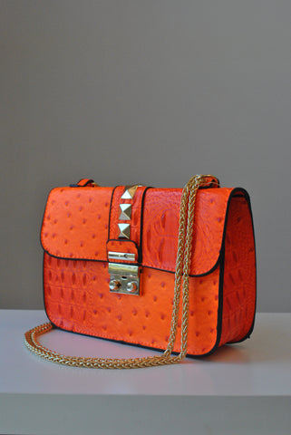 CARAMEL FAUX CROCODILE LEATHER CLUTCH / CROSSBODY HANDBAG