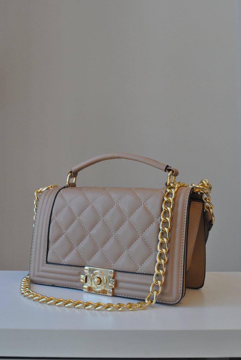 BEIGE QUILTED VEGAN LEATHER CROSSBODY BAG – Le Obsession Boutique