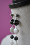WHITE AND BLACK MULTISTONES LONG EARRINGS WITH SWAROVSKI CRYSTALS