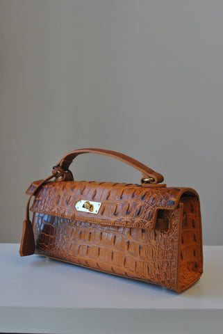 BURGUNDY FAUX CROCODILE LEATHER CROSSBODY BAG