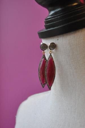 RUBY AND RHINESTONES STATEMENT EARRINGS