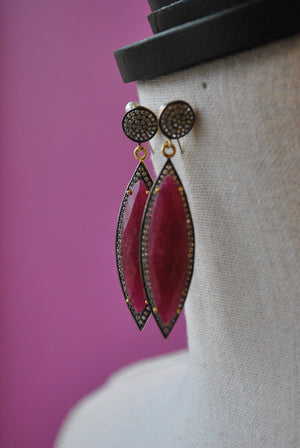 RUBY AND RHINESTONES STATEMENT EARRINGS