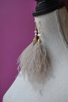 FEATHERS AND CRYSTALS LONG STATEMENT EARRINGS