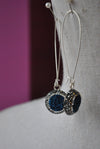 MOTHER OF PEARL AND ROYAL BLUE SWAROVSKI CRYSTALS LONG EARRINGS