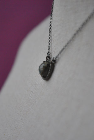 LABRADORITE CUBE GUNMETAIL FINISH PENDELICATE NECKLACE